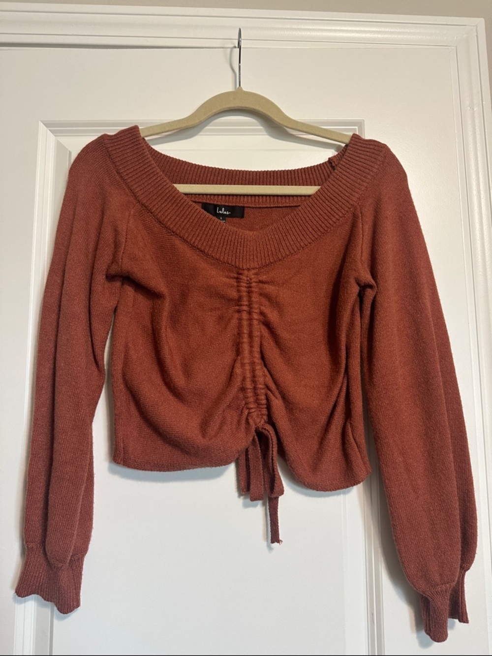 Lulu's Rust Drawstring Cropped Sweater